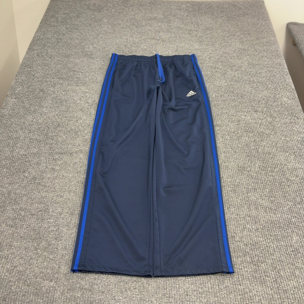 Adidas Track Pants Mens L Navy Blue Polyester Three Stripe Athletic Sportswear